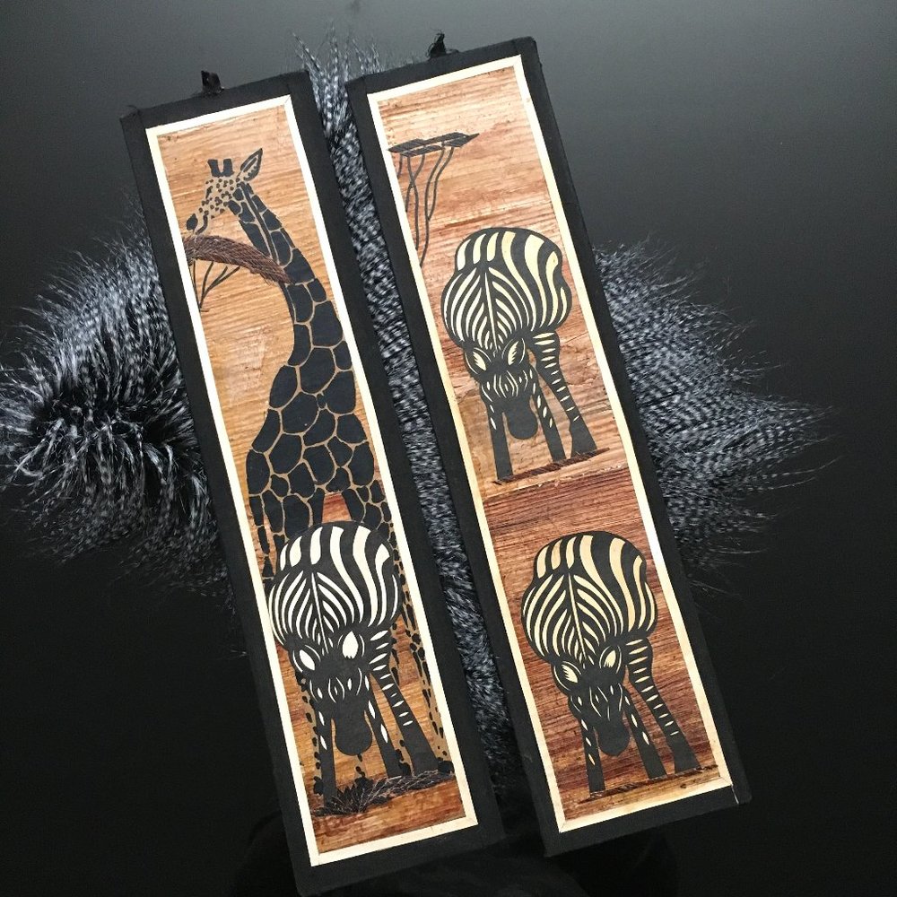 Pair of Authentic Ugandan Handmade Banana Leaf Wall Art | African Folk Art